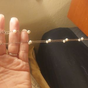 Sterling silver faux pearl bracelet & necklace set Elegant Minimalist